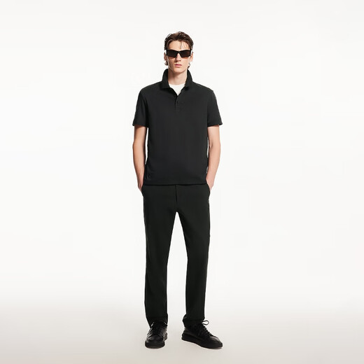 JACK&JONES men's new summer style solid color cotton logo embroidered lapel straight business casual short sleeves 225206049 E40 black regular M (175)