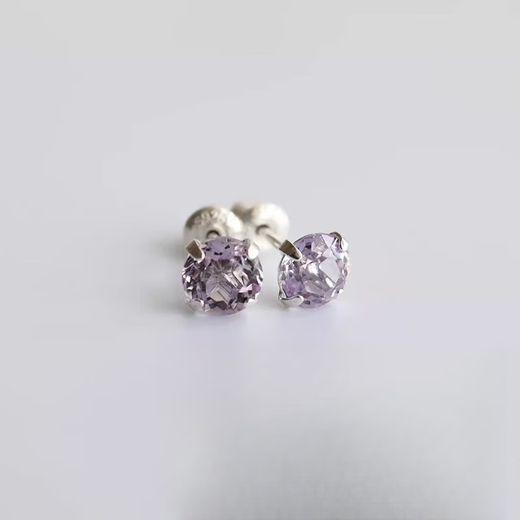 Weici natural tanzanite earrings for women, amethyst gemstones plated with 18K gold, high-end niche s925 sterling silver earrings (silver) amethyst 5mm earrings - round