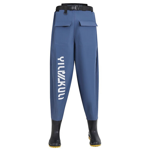 Ultra-light nylon waders fishing leather fork men's waders water shoes one-piece waist-high reservoir waterproof fishing rain pants blue Taslan double pocket waist-high pants-Nei Sports Network 42-43 shoe size