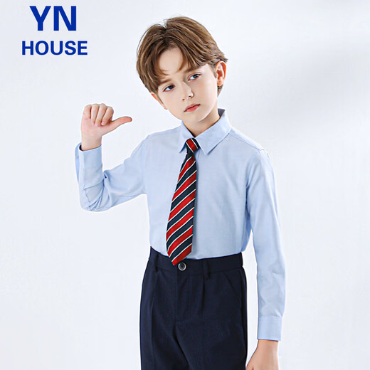 Yinuobang children's shirt long-sleeved blue boys and girls shirt suit shirt blue size 140