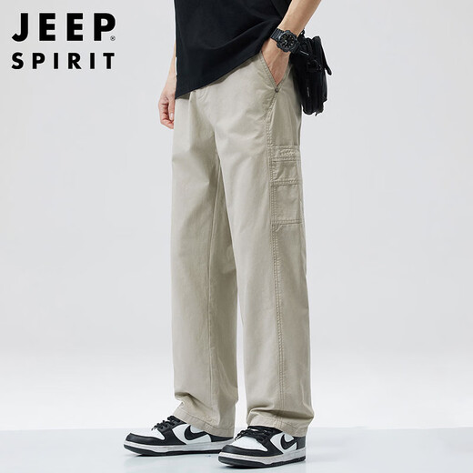 JEEP SPIRIT吉普休闲裤男夏季薄款美式工装裤子男裤阔腿直筒裤 杏色  XL 