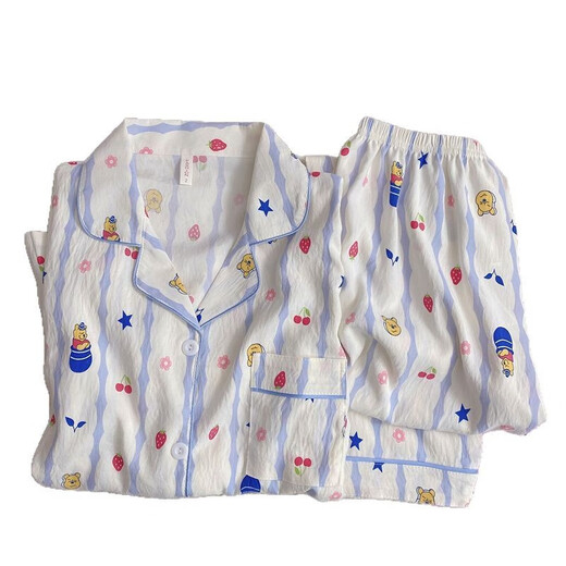 Rongxitu (RONGXITU) cloud cotton pajamas for women in spring and autumn Japanese cartoon bear long-sleeved home clothes for outdoor wear 826# blue striped winnie bear 175 L
