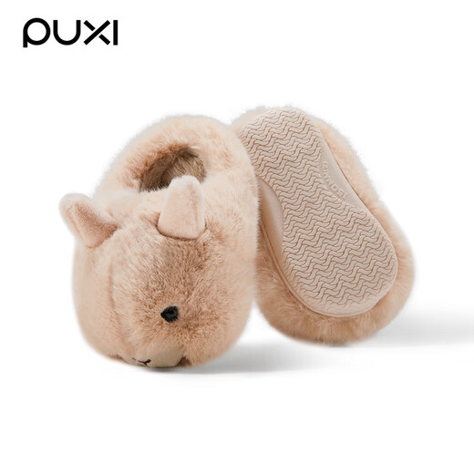 Puxi Puxi children's cotton slippers baby cotton shoes autumn and winter new cotton slippers boys and girls indoor cute warm plus velvet card alpaca coral pink 15 0 suitable for feet length 13.5cm