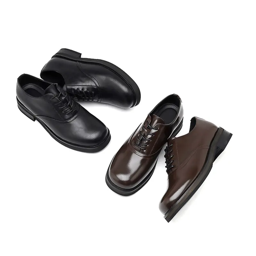 FDCP casual shoes for men and women, Cleanfit thick-soled derby shoes, British style square toe shoes, heightening business formal wear, brown 42 (suitable for sports shoes 43)