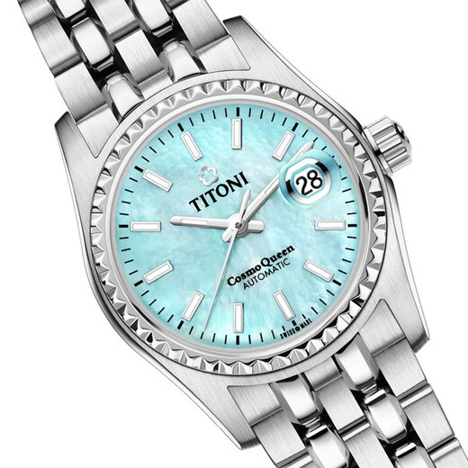 梅花（Titoni）瑞士手表女宇宙系列自动机械钢带女表皓石27mm 729-S-719贝壳盘钢带