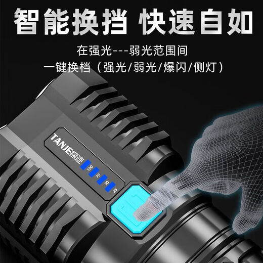 LED strong light flashlight zoom long-range ultra-high endurance outdoor multi-function searchlight outdoor emergency long-range strong light flashlight quad-core wick-high brightness