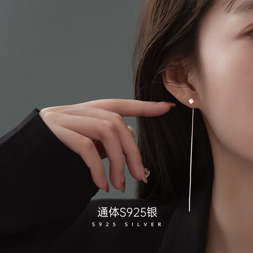 925 sterling silver ear wire earrings for women ins new trendy brushed square long tassel earrings earrings niche high-end sense silver long no Specifications