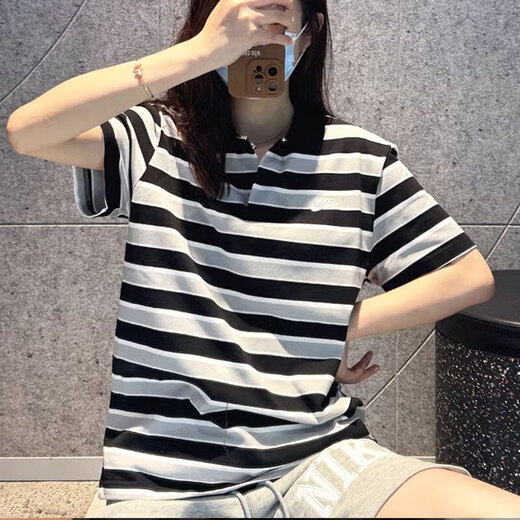 NIKE T-Shirt Herren 2025 Sommer Herren Kurzarm Revers POLO Shirt Atmungsaktiv Lässig Tennis Weiß Baumwolle Kurzarm Herren FN3897-010 Schwarz/Weiß Streifen M