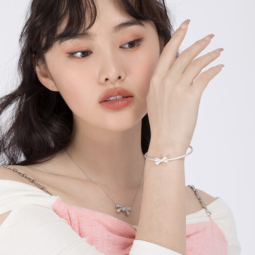Clect Cory Bow Silver Bracelet Women's Sweet 999 Pure Silver Bracelet Elegant High-end Jewelry Birthday Gift for Girlfriend