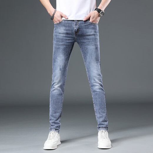Falamone Armani Light Luxury Jeans Men 2025 Printemps et été mince Pieds élastiques et décontractés Version coréenne haut de gamme MK9901 30