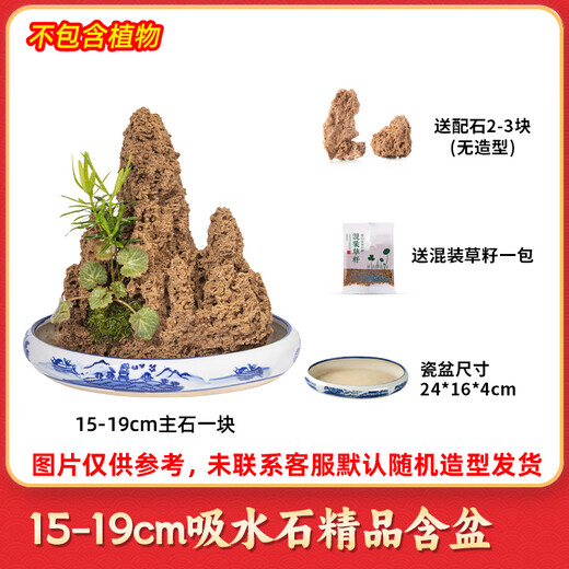 High-quality water-absorbing stone bonsai fish pond rockery micro-landscape decoration natural rockery stone landscaping raw stone high-quality 15-19cm water-absorbing stone with basin