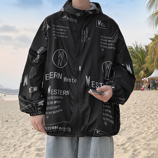 常缕竺【1390人好评】户外冰丝防晒衣服男夏季超轻薄宽松休闲夹克韩版潮 黑色FS2973 M