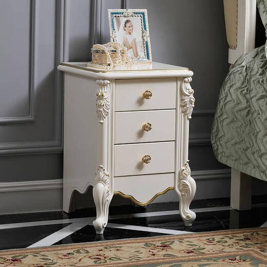 Mini bedside table simple narrow storage cabinet small bedside cabinet storage cabinet two-pull small cabinet pastoral telephone table TC50 cm bedside table ivory white gold scribbling complete installation