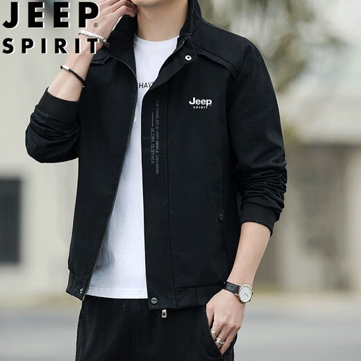 JEEP SPIRIT Jeep Jacket Men's Autumn and Winter Jacket Thick Stand Collar Business Loose Versatile Casual Men's Clothing Black Velvet XL