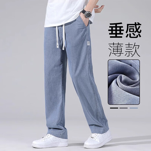 JEEP SPIRIT新款夏季天丝牛仔裤男士冰丝宽松休闲阔腿裤潮牌长裤子 1048蓝色薄-款 M 90-115斤