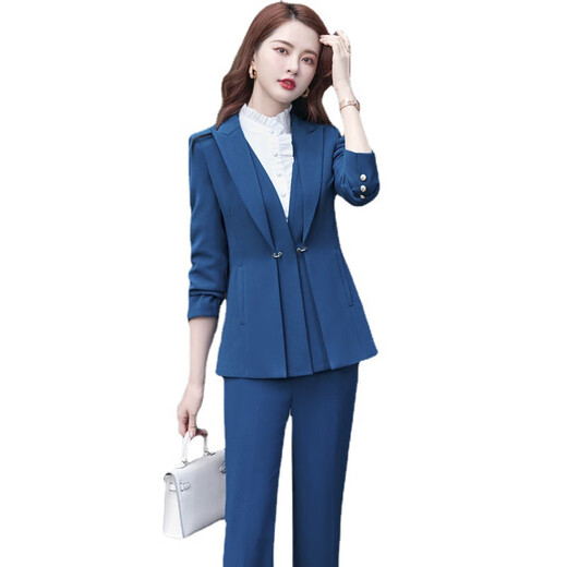 Purple charming high-end suit suit for women 2025 spring and autumn new style professional temperament formal goddess style suit fake two-piece jacket blue suit 3XL (recommended 130-140 Jin Jin equals 0.5 kg)