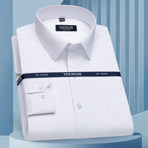 Yageo Long Sleeve Shirt Men's 2025 New Pure Cotton No-Iron Middle-aged Casual High-end Professional Shirt 6636 39 (Suggested 128-138Jin [Jin equals 0.5 kg])