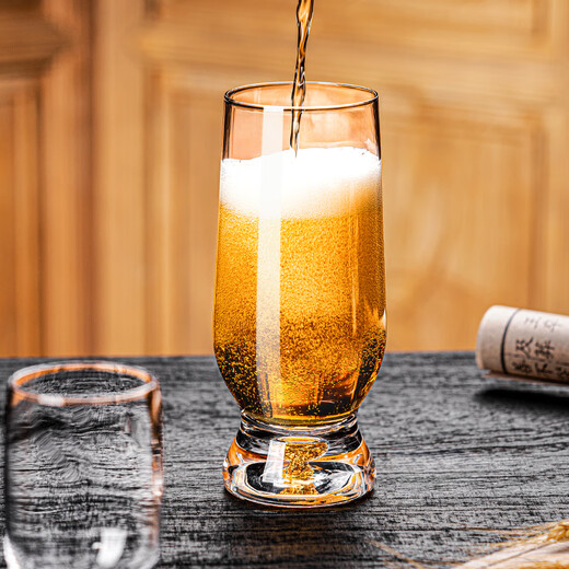 MARTIGUES Light luxury high-end crystal glass gold foil beer mug home hotel KTV craft wheat beer mug high-end water cup bamboo and wood cup holder set gold foil beer mug 370ml