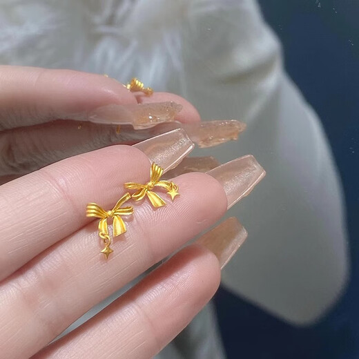 BZK gold fugitive princess bow earrings for girls 999 pure gold 2025 spring and summer new pure gold earrings 0.01g star earrings