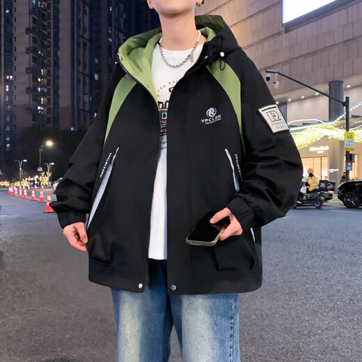 常缕竺 春秋季夹克外套男青少年韩版连帽男装时尚百搭学生 春秋683款白蓝 【款】 2XL 建议【140-155斤】