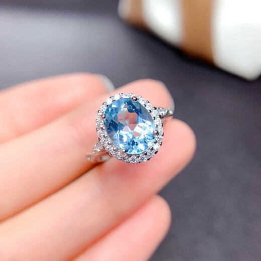 China University of Geosciences Jewelry Natural Topaz Ring Sky Blue S925 Silver Inlaid 7*9mm Gift