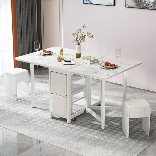 Epson small apartment multifunctional folding table retractable household rectangular sideboard dining table folding dining table combination white marble 1.4m single table