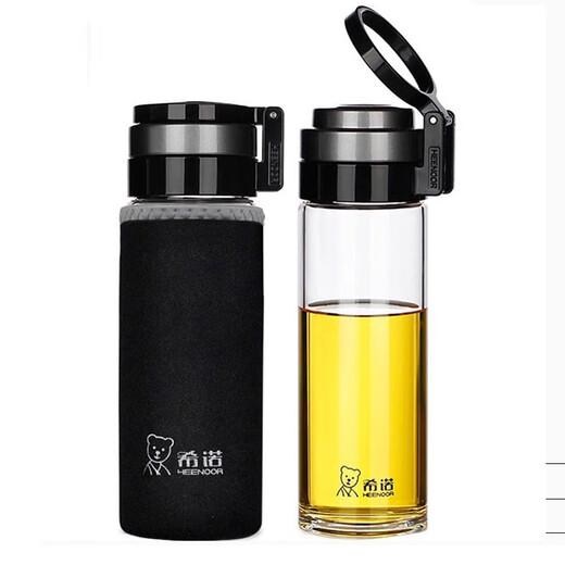 希诺（heenoor）希诺玻璃杯单层男大容量水杯加厚车载便携带提环泡茶杯XN6075 76 经典玻璃695ml送杯套 杯刷 除垢 0只
