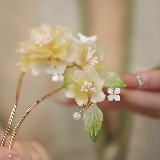 Lingmeng U-shaped hairpin, new Chinese style glazed peony flower hairpin, women's updo hairpin, cheongsam national style accessories, glazed peony flower U-shaped hairpin 1 piece