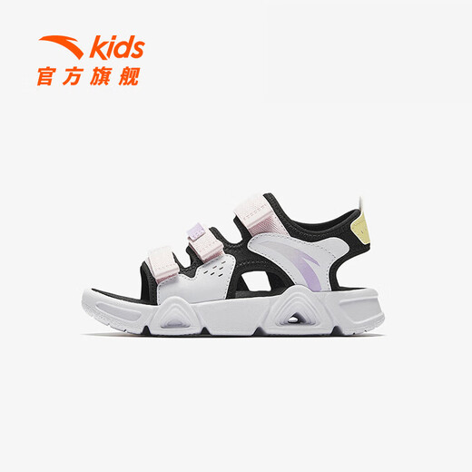 ANTA Children's Sandals Girls' Shoes 2025 Summer New Velcro Outdoor Arch Open Toe Beach Shoes Black/Anta White/Water Pink-5 33