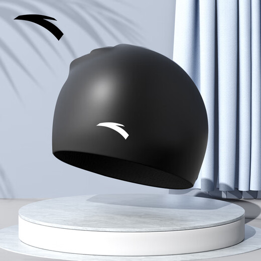Anta (ANTA) adult swimming cap silicone swimming cap swimming cap men and women long hair waterproof swimming cap ear protection head non-stick hair non-stick swimming cap black