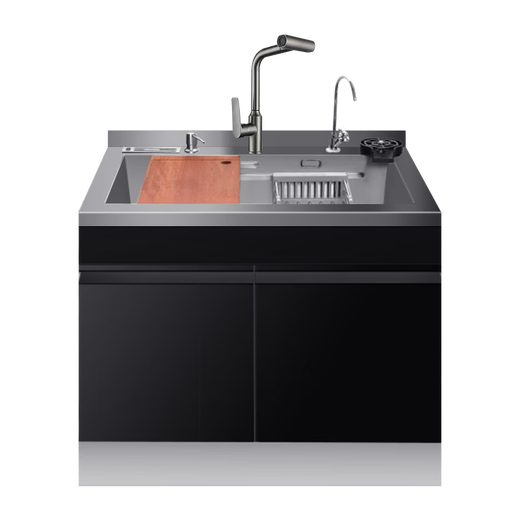 Frestec integrated sink dishwasher, nano-titanium-plated hand-made vegetable basin, sink disinfection cabinet, integrated household stainless steel integrated washing center, optional ultrasonic fruit and vegetable cleaning, 90-size sink storage cabinet integrated - 140 liters