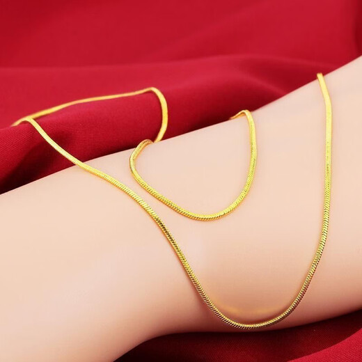 MHFDO sand gold necklace thin neck chain jewelry fashion water wave chain O chain collarbone 0.02g x snake bone chain with beads