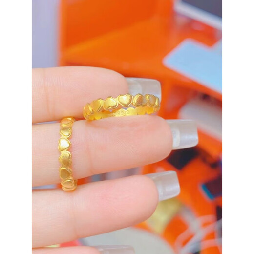QUAMER sand gold dead mouth ancient love style all-over one-color peach heart ring will not fade when closed for a long time, gold, size 6, inner diameter is about 16.3mm