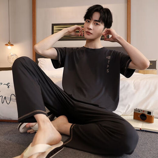 Langsha (langsha) modal men's pajamas summer suit thin ice silk short-sleeved trousers loose large size home clothing XM9902 modal short-sleeved trousers men L men 100-125 Jin [Jin equals 0.5 kg]
