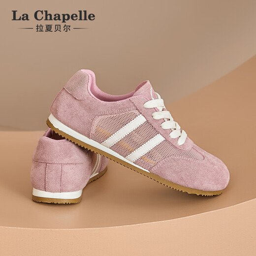 拉夏贝尔女鞋25年新女鞋网面透气板鞋休闲百搭女板鞋德训鞋不臭脚轻便女鞋 粉色 XXE6628-2 37