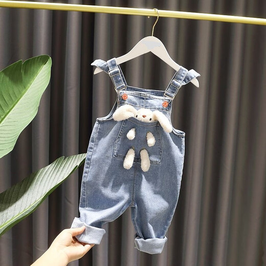 Liu Chaobu girls' suit new internet celebrity baby girl trousers little girl's shirt two-piece set Little Bear single piece blue overalls 120 cm