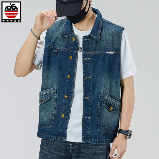 Aemape Apple Light Color de grande taille Vertinit en denim pour les hommes et les femmes Spring and Summer Brand Retro Workswear Works Works Worksless Sans manche sans manches Gitre 6231 # Retro Blue XL (recommandé 145-160jin [Jin est égal à 0,5 kg]))