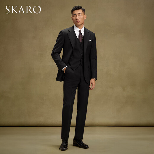 SKARO 130 count Australian pure wool wedding suit men's business herringbone pattern three-piece suit black herringbone pattern SKG1511B size 54 top, please note the size of the trousers
