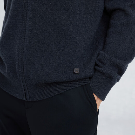 Ordos 198025 early spring new product pure cashmere half-high collar virtual lift decorative commuting men's cashmere open vest dark blue 2XL 185/104A