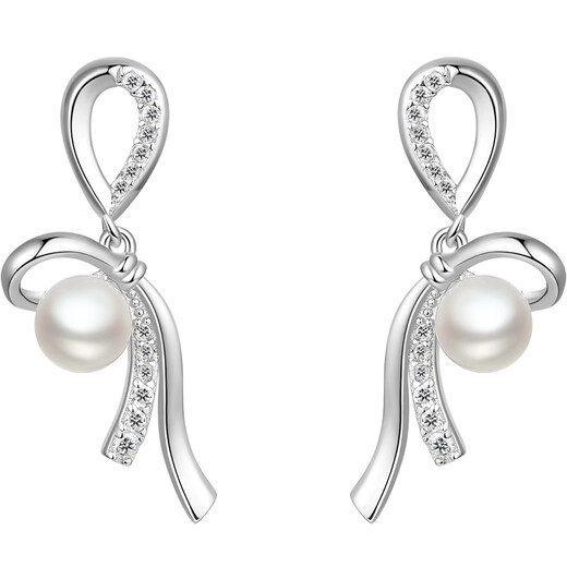 Saturday Fortune S925 Silver Freshwater Pearl Bow Earrings Birthday Gift X0912068 Pair