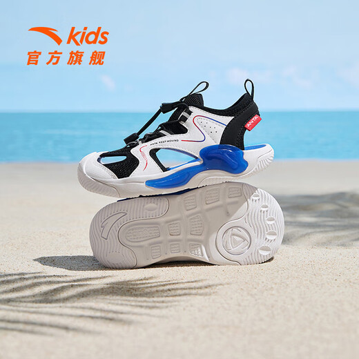 ANTA Children's Sandals Men's and Women's Shoes 2025 Summer New Baotou Breathable and Comfortable Soft Sole Outdoor Shoes Men's Black/Anta White 9906H-3 28