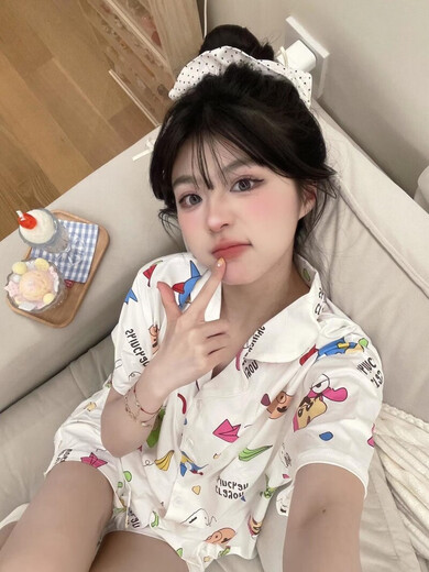 蜡笔小新睡衣日系三件套蜡笔小新睡衣女夏季天薄款短袖长裤可爱的 kk-14101短袖三件套 M  码建议80-100斤