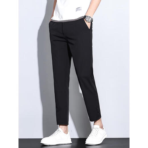 Bailando con los pantalones de nueve cultivos de seda de alta gama de lobo para pantalones casuales de hombres para pantalones de verano cazos algados de color recto de color gris oscuro B9905 28