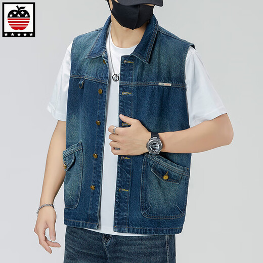 Aemape Apple Light Color de grande taille Vertinit en denim pour les hommes et les femmes Spring and Summer Brand Retro Workswear Works Works Worksless Sans manche sans manches Gitre 6231 # Retro Blue XL (recommandé 145-160jin [Jin est égal à 0,5 kg]))