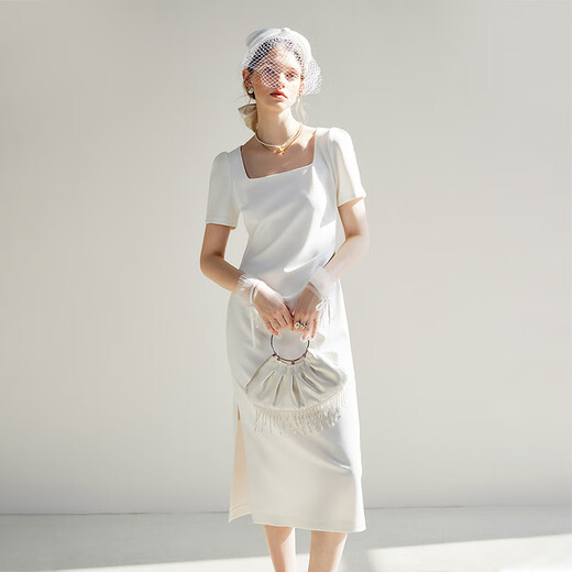 范思蓝恩法式白色气质连衣裙女夏领证小白裙设计感订婚礼服12041 白色 XS