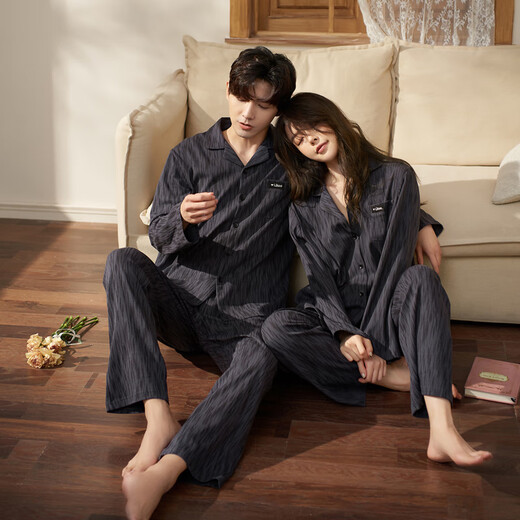 Mrs. Slee Sleep TIGHT couples pajamas spring and autumn women's pure cotton long-sleeved 2025 new light luxury high-end temperament men can wear home clothes M1714-women's M