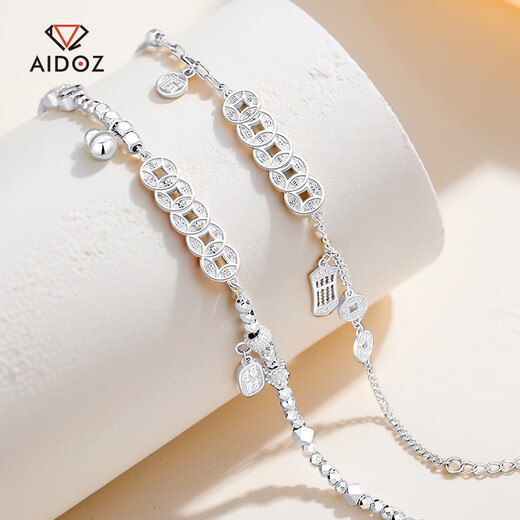 Aido Diamond pt950 Platinum Five Emperors Coin Copper Coin Bracelet Women's Platinum Lucky Fortune Abacus Gourd Hand Jewelry Gourd Fortune Model 10.2-10.4g + Certificate included