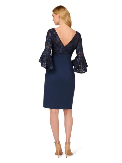 Adrianna Papell Women's Floral Lace Combo Dress Navy 16