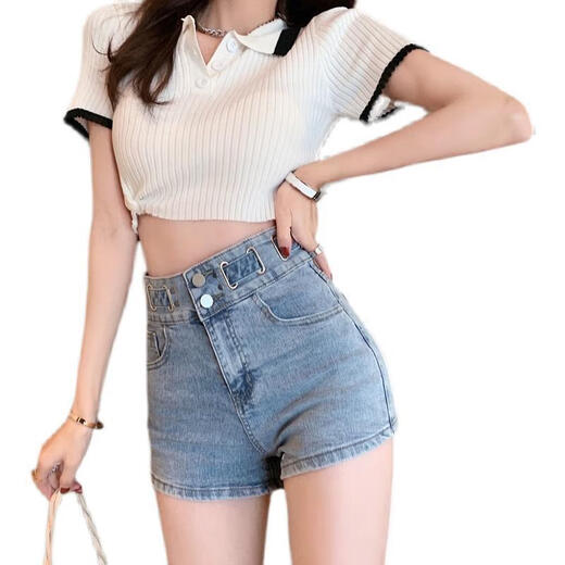 S.SOFEA Korean style slimming wide-leg denim shorts for women summer new casual loose-fitting hot pants black high quality 6195 L