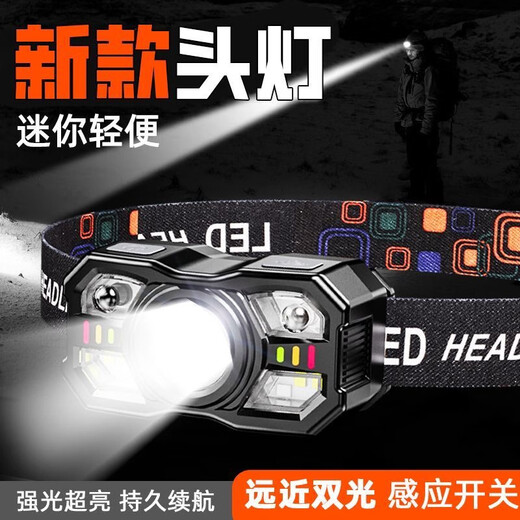 哲初头灯长续航72小时钓鱼强光感应头戴式户外夜骑行登山徒步夜灯 超亮99万9900K顶配秒充款99时 头灯强光超长续航50000w防水60小时